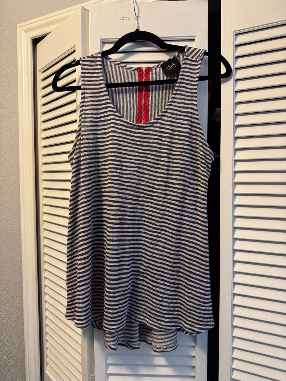 W5 Navy & White Striped Scoop Neck Tank with Red Back Detail